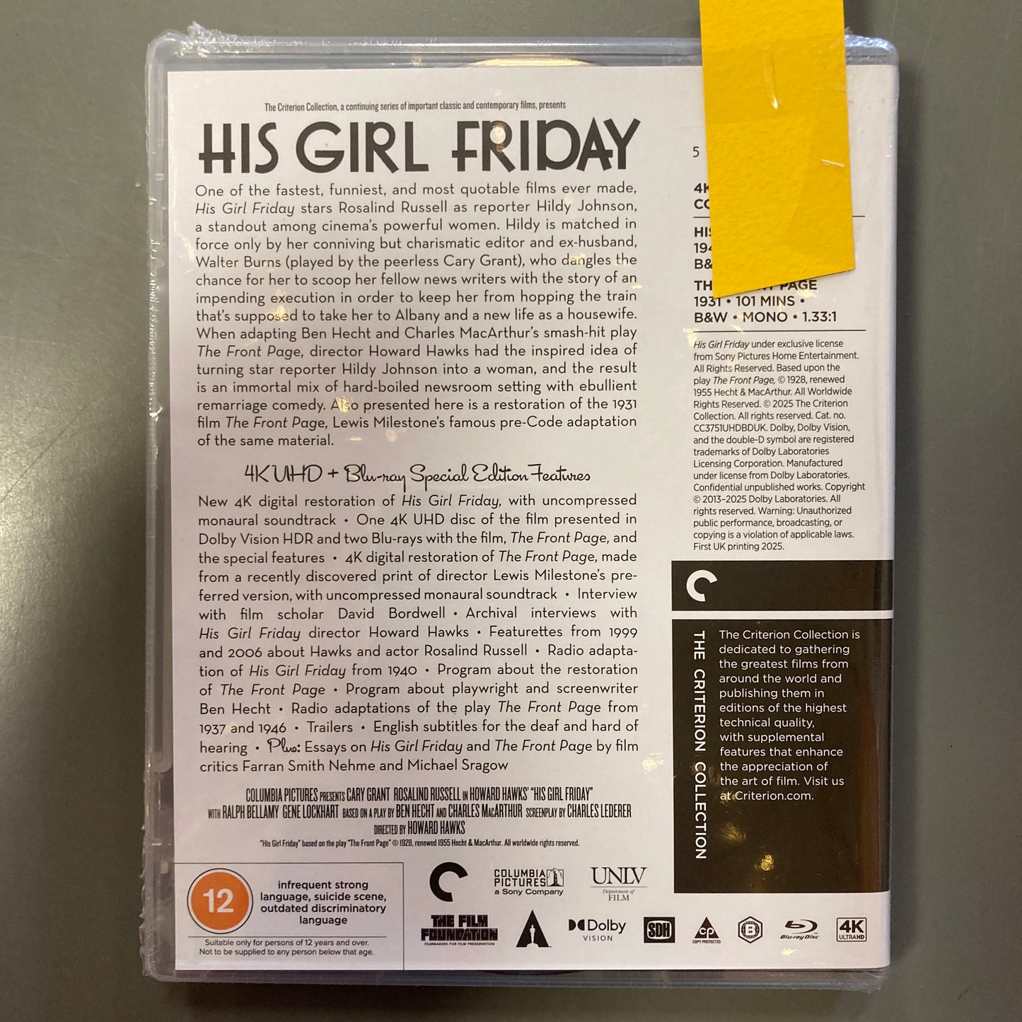 His Girl Friday (4k + Blu-ray)